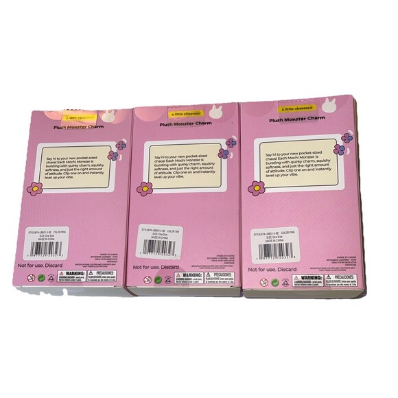 Mochi Monster Mochi Monster Keychains, Set of 3 Plush Collectible Pink/Brown New - Picture 2 of 7